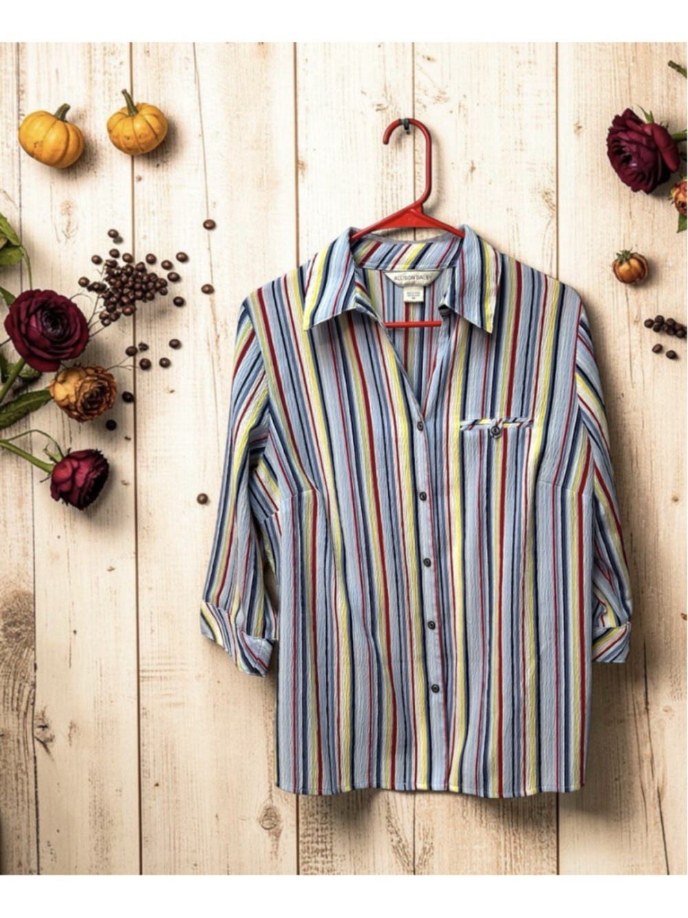 Allison Daley Striped Button Down Blouse Womens 10 Lightweight Business Casual